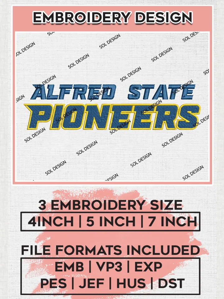 NCAA Alfred State Pioneers College Team Wordmark Logo Embroidery Design Files, NCAA Alfred State Pioneers Machine Embroidery, NCAA Teams, 3 sizes, NCAA Machine embroidery designs, Digital Download