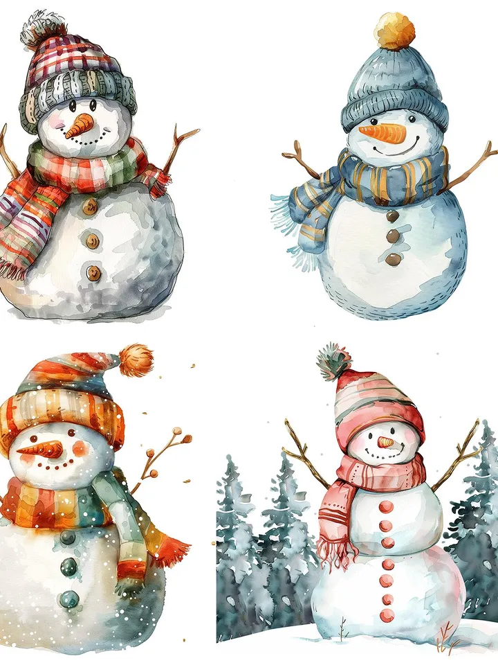 15 Winter Snowman PNG Bundle, Christmas Clipart, Printable Watercolor clip art for sublimation, High Quality PNGs, Paper craft, junk journal
