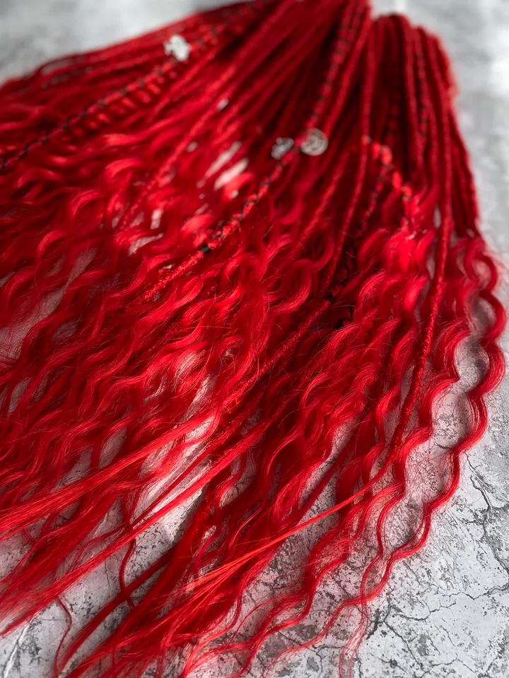 Red synthetic curly Double Ended Dreadlocks, Ready to ship