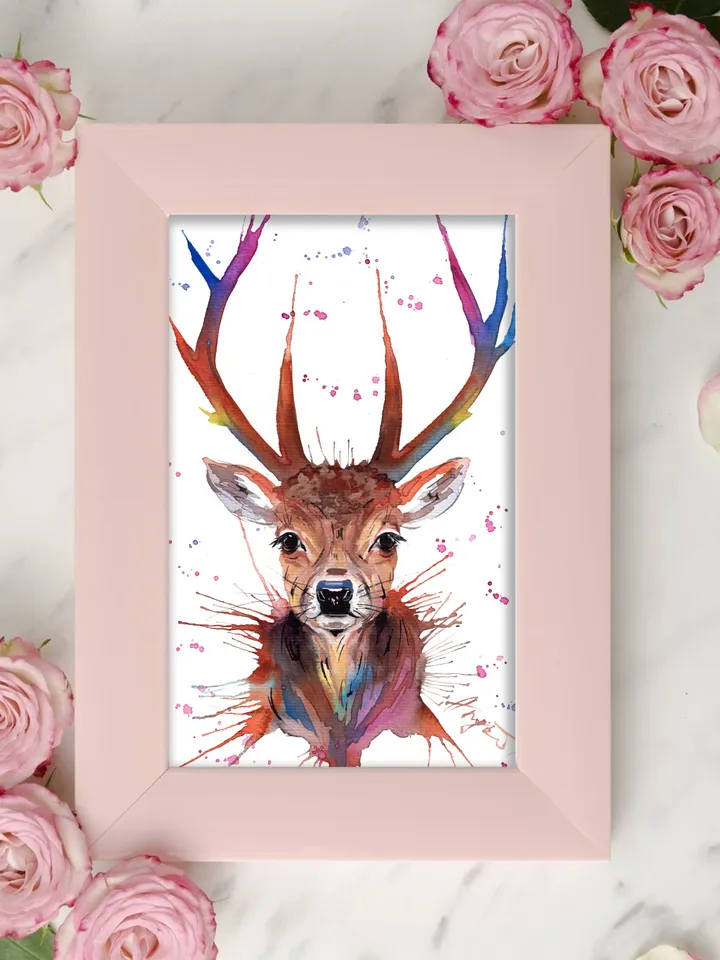 Deer original watercolor, animals painting, wall decor, 7x10 in art for animal lovers by Anne Gorywine