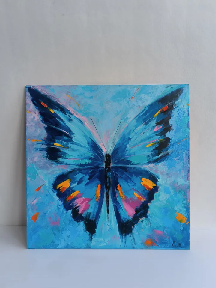Butterfly oil painting, Butterfly on canvas, Oil painting