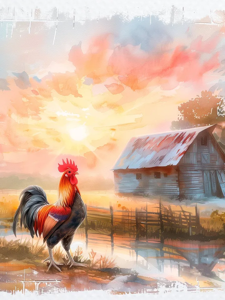 20 Farmyard in Sunrise Clipart, Printable Watercolor Farm landscape clipart for sublimation, High Resolution, junk journal, Paper craft