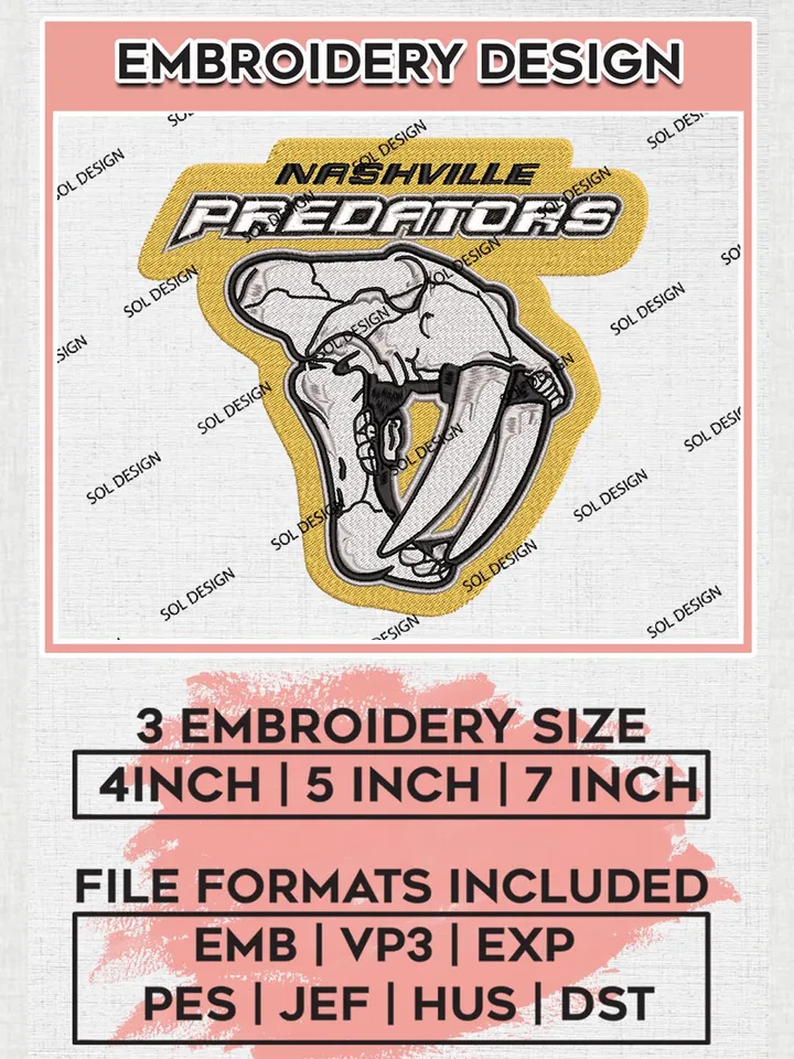 NHL Nashville Predators Head Mascot Logo Embroidery Designs, NHL Nashville Predators Team Logo Embroidery, Hockey Team Logo Emb Files, NHL Nashville, Machine embroidery Files, Digital Download