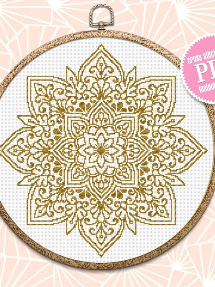 Flower mandala cross stitch pattern download PDF Easy mandala digital PDF Monochrome cross stitch Modern beginner stitch Home decor #M178
