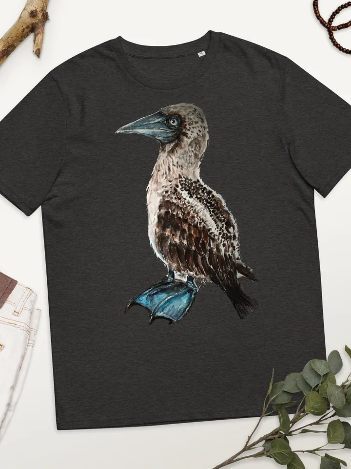 Blue footed booby unisex organic t shirt made with my original watercolor painting,unique handmade wearable gifts,exotic animals t shirts.
