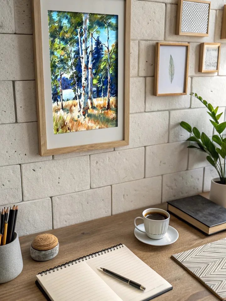 Pastel Birch Trees Painting 9.5x12 – Tranquil Forest Landscape on Pastelmat by IrenFantasyArt