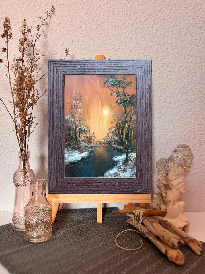 Forest Original Painting Oil Abstract Landscape Sunset Wall Art
