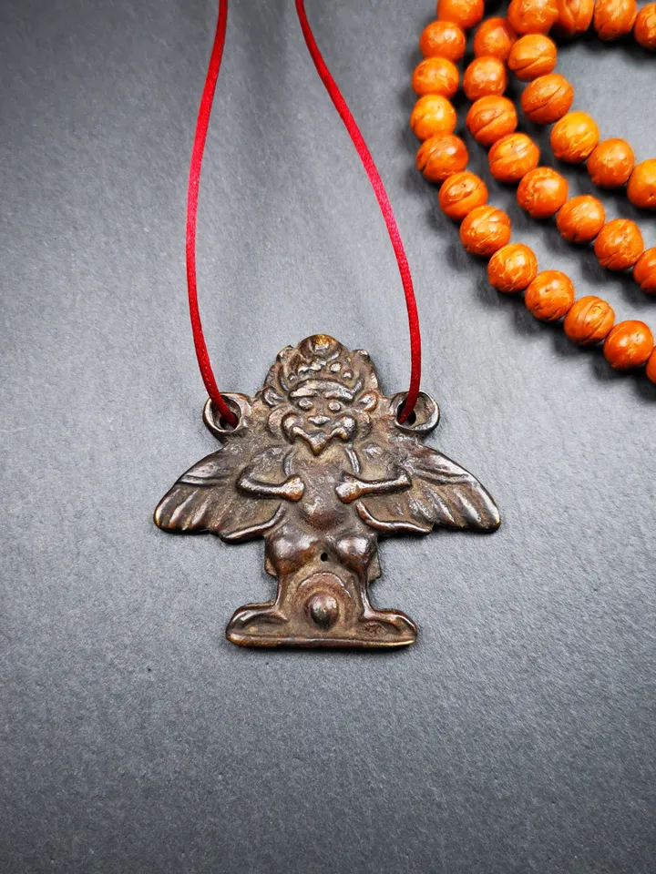 Gandhanra Antique Tibetan Buddhist Amulet Pendant - Garuda - The Golden-Winged Bird,Made of Thokcha,100 years Old
