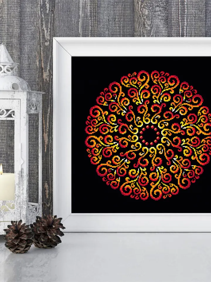 Colorful mandala cross stitch pattern PDF download Mandala ornament for hand embroidery PDF, Modern beginner stitch, DIY Home decor #M221