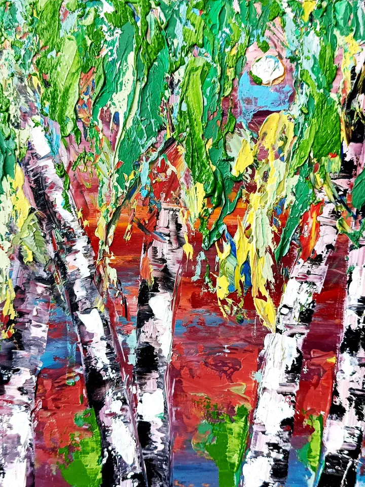 Vermont Painting Birch Tree Original Art Fall Impasto Oil Painting Landscape Wall Art Birch trees painting 8 by 8 in by ArtProkopaloSv