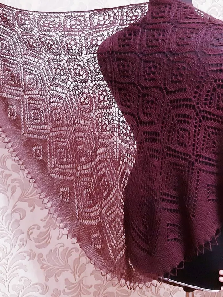 Hand knit merino wool shawl,Openwork marsala scarf for her, Crochet scarves for women,Warm woolen wrap,Birthday gift,Boho Style wrap.