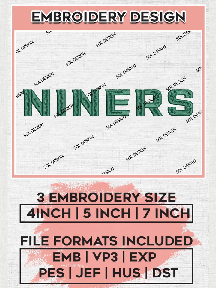 NCAA Niners Team Word Logo Embroidery Design Files, NCAA Charlotte 49ers Machine Embroidery, NCAA Teams, 3 sizes, NCAA Machine embroidery designs, Digital Download