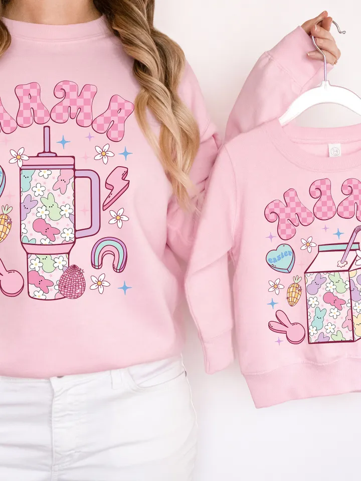 Mama Mini Matching Easter png, Easter Day Png ,Retro Easter Peeps, Mama Mini Easter Png, Matching Easter Shirts, Stanly Milk Bottle Bougie
