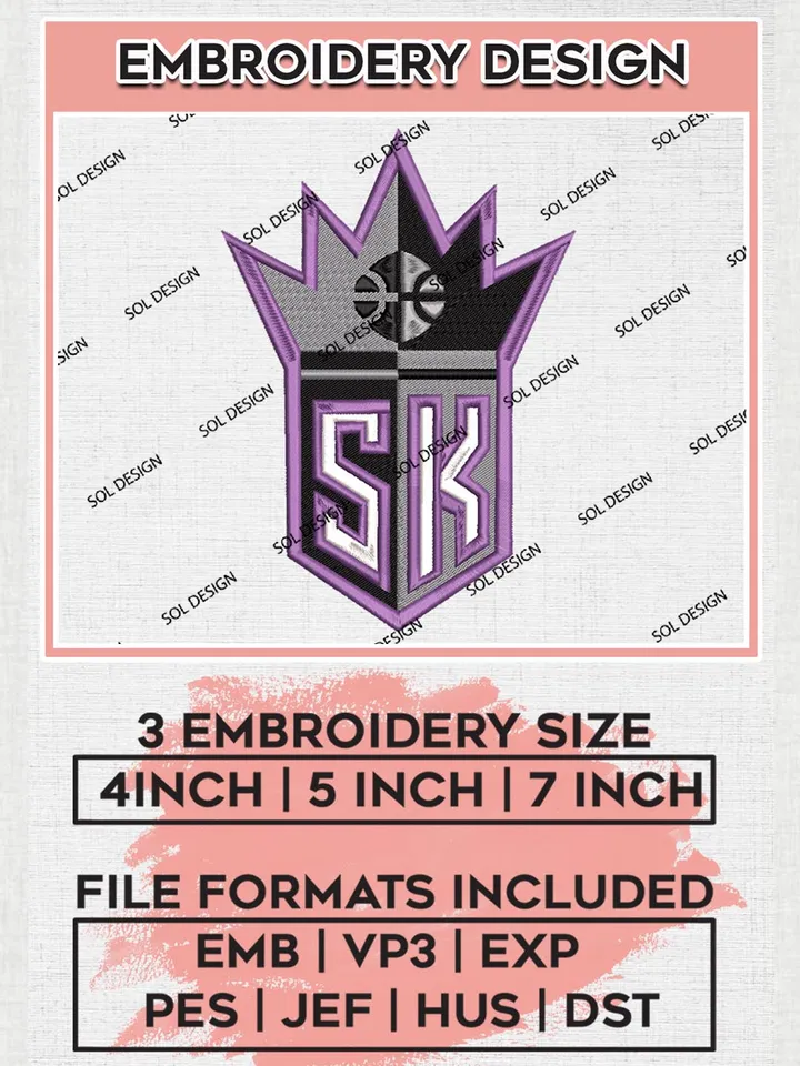 Sacramento Kings Embroidery Designs, NBA Kings Embroidery Files, NBA Kings, NBA Machine Embroidery Designs, NBA Embroidery Design, Machine Embroidery Pattern, Digital Download
