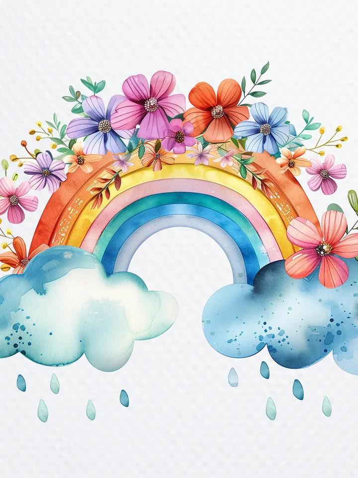 12 PNG Rainbows with Flowers Bundle, Nursery Watercolor Rainbow, Cute Rainbow clipart for sublimation, Digital download, Paper craft