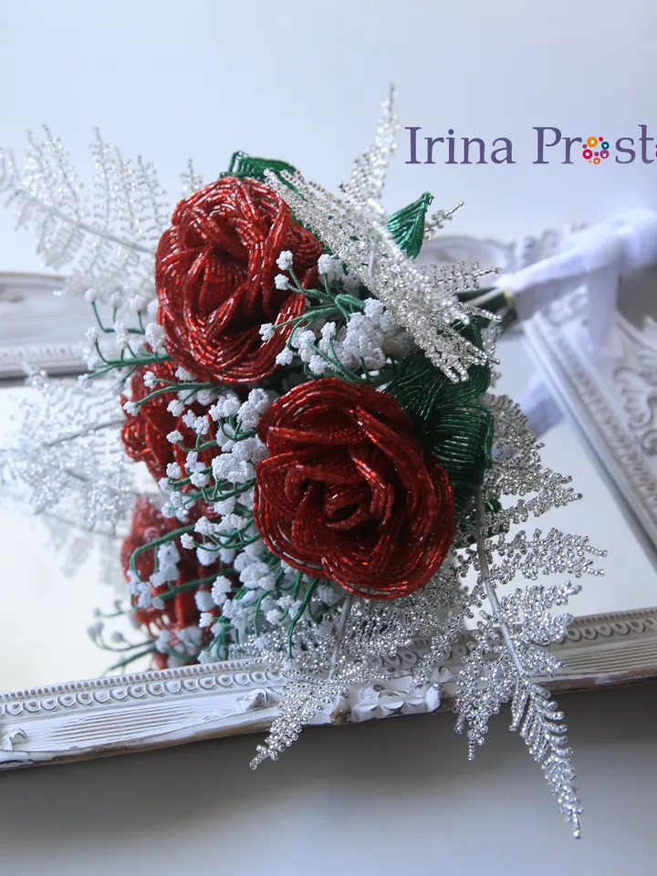 French Beaded Rose, fern and lilies of the valley | Beaded Flowers pattern | Seed bead patterns | Beading tutorial
