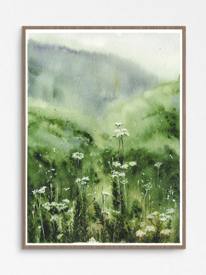 Watercolor poster "GREEN MOUNTAINS", DIGITAL PRINT