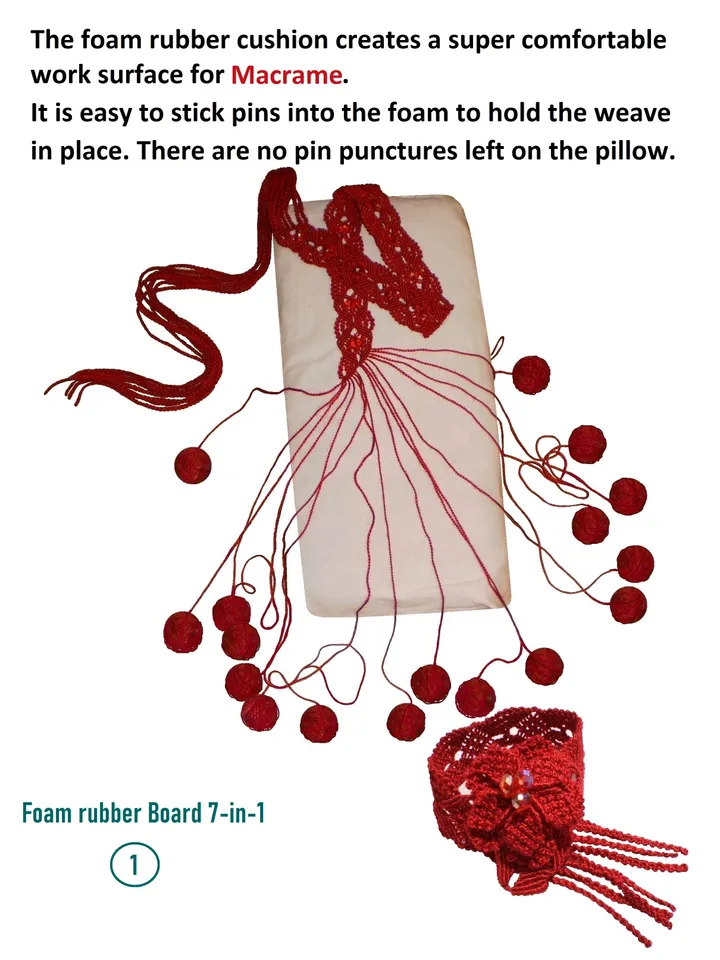 Foam rubber Board-Pillow, super comfortable work surface for Micro-Macrame, Ribbon flowers, Beading, Weaving, Stringing beads, Crochet ropes
