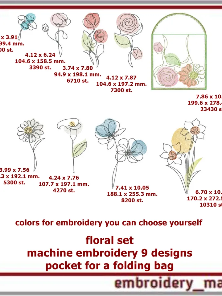 Set of 9 Machine Embroidery Floral Designs from Embroidery Manavi 05