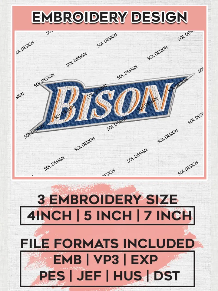 NCAA Bison Team Writing Logo Embroidery Design Files, NCAA Bucknell Bison Machine Embroidery, NCAA Teams, 3 sizes, NCAA Machine embroidery designs, Digital Download