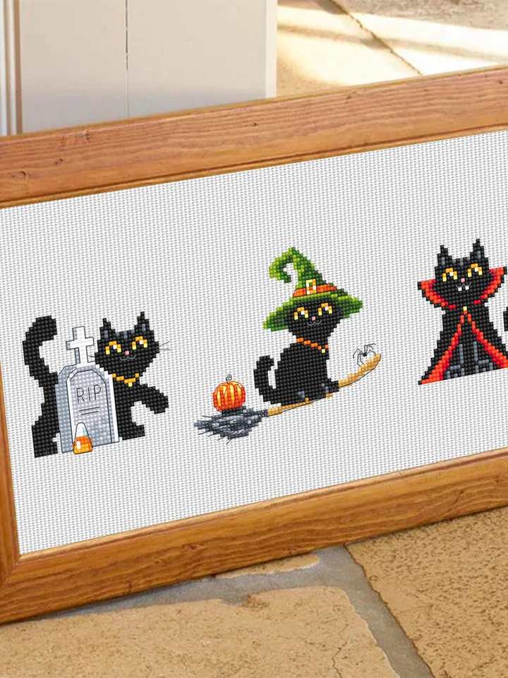 Set Halloween cats cross stitch pattern PDF download Black cat embroidery, Witch cat cross stitch chart, Vampire cat, Cat lover gift #H64