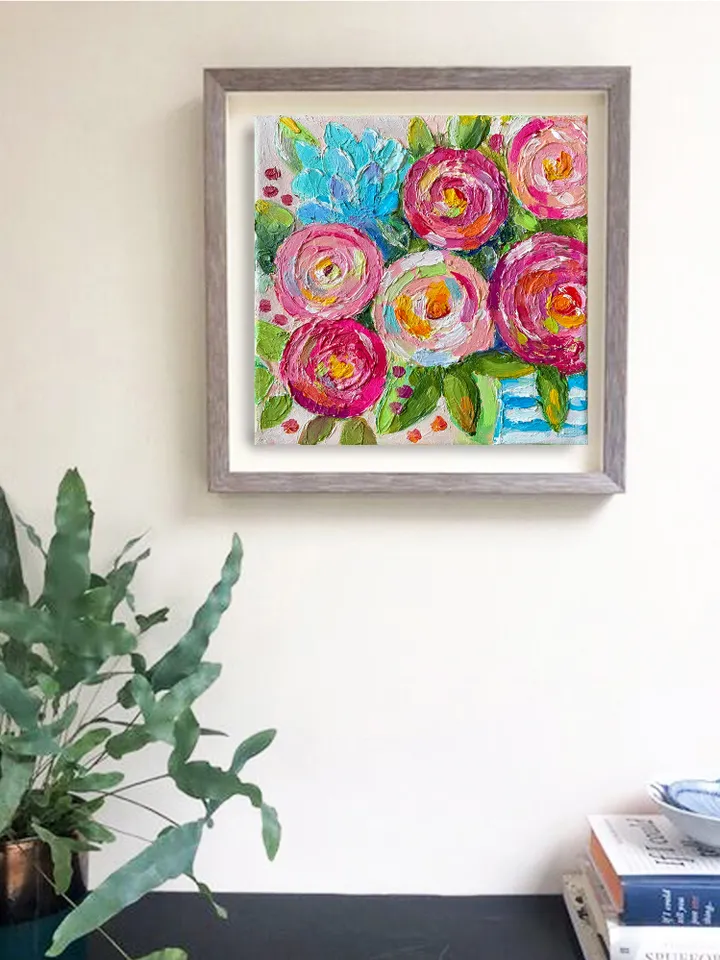 Flowers original oil painting, Rose Hydrangea canvas art Floral bouquet fine art