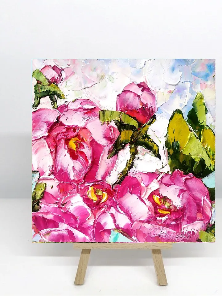 Peony Painting Impasto Original Art Floral Wall Art Flowers Small Oil Painting 8x8