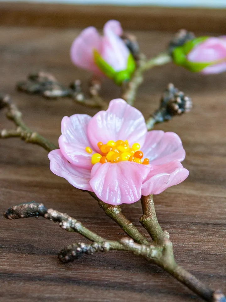 Cherry blossom and Branch Necklace, Sakura Glass Flower Necklace Pendant, Japanese Necklace, Nature Jewelry, Electroforming, Gift for woman