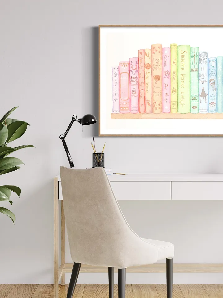 Classic Books Library Watercolor Painting, Story Book Art, Books Watercolor, Book Lover Art, Vintage Book Print, Book Painting, Book Gift