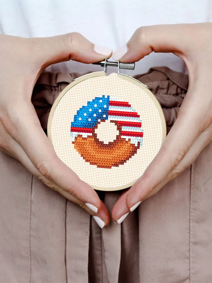American flag donut cross stitch pattern PDF download Independence Day 4th of July Patriotic cross stitch chart, Mini food cross stitch #T21