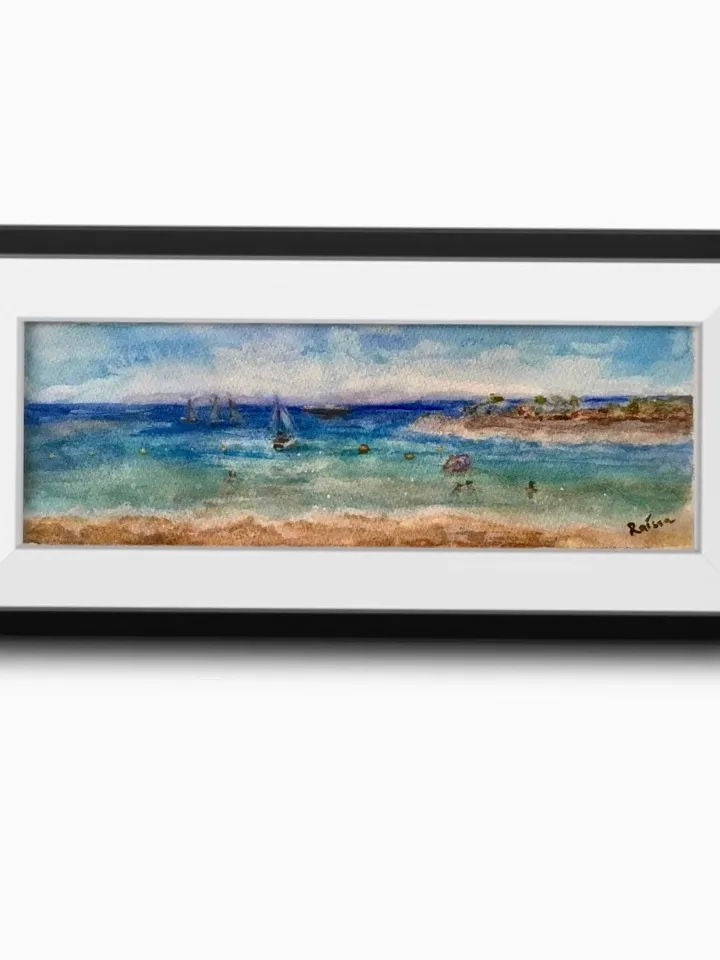 Tenerife Panoramic seascape,Las vistas beach,original watercolour painting,ocean,beach painting,boats painting,watercolour gifts.