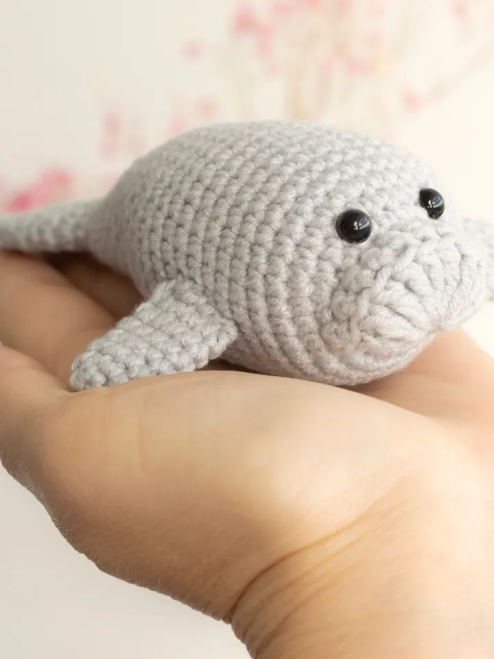 Manatee car hanging accessory for women, rear view mirror charm, cute crochet car pendant, stuffed manatee toy car decor