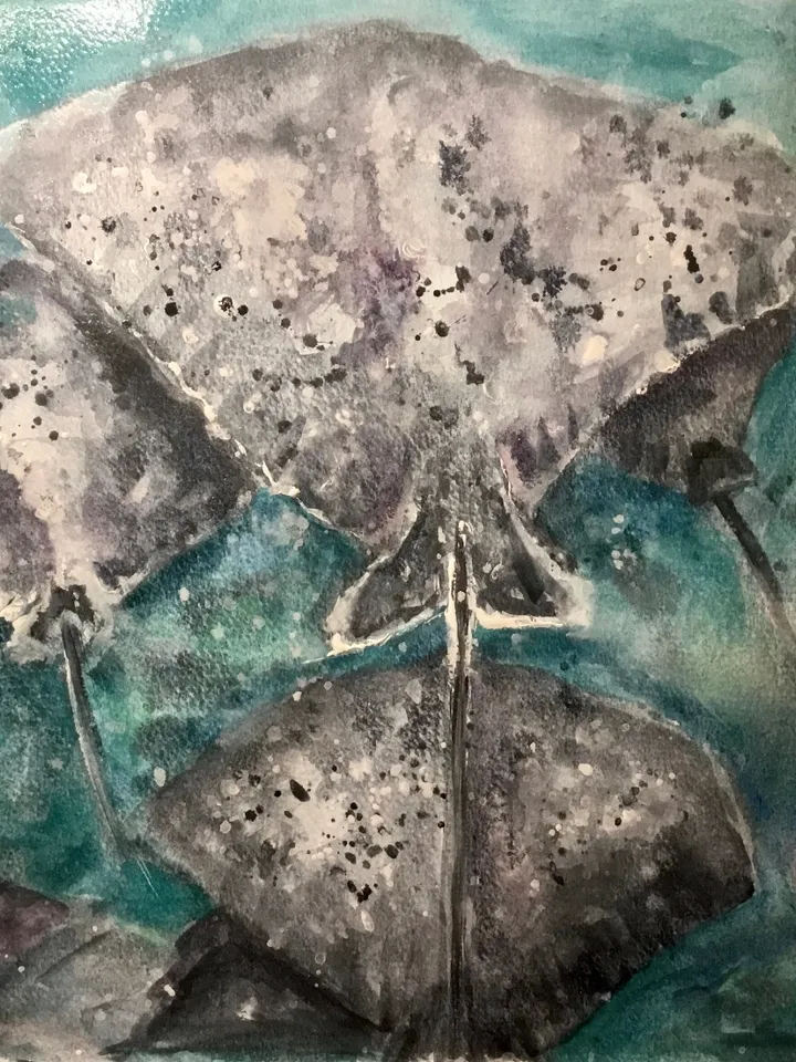 Ramp fish swimming in the water,original watercolour painting wall art,underwater painting,unique handmade painting,fish tranquility decor.