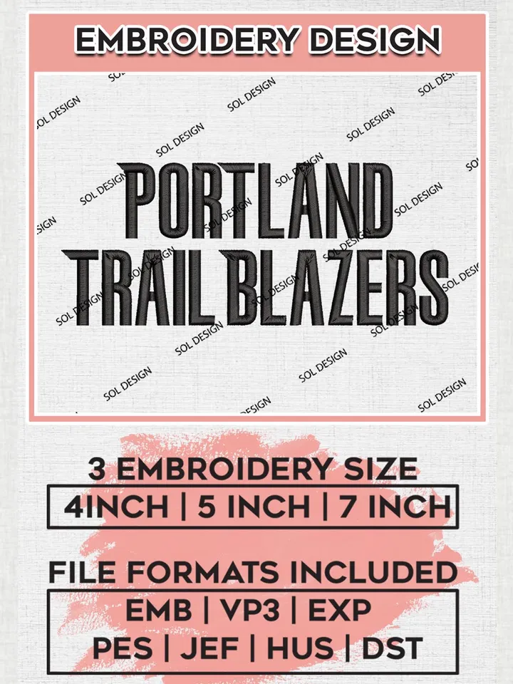 NBA Portland Trail Blazers Wordmark Logo Embroidery Designs, Portland Trail Blazers Embroidery Design Files, NBA Machine Embroidery Designs, NBA Embroidery Designs, Digital Download