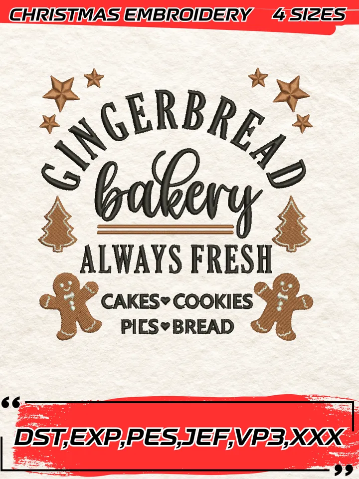 Gingerbread Bakery Christmas Cookies Embroidery Design,Christmas Embroidery Design,4 Sizes, Digital Download