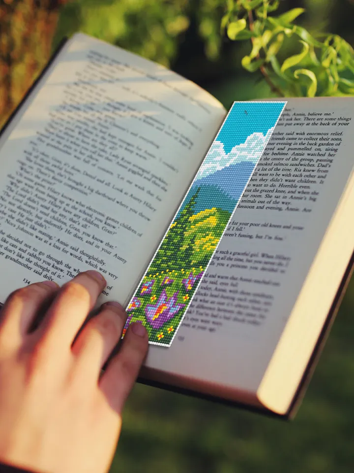 Bookmark nature cross stitch pattern digital PDF Handmade bookmark mountains embroidery beginners Instant download Gift for book lover #B31