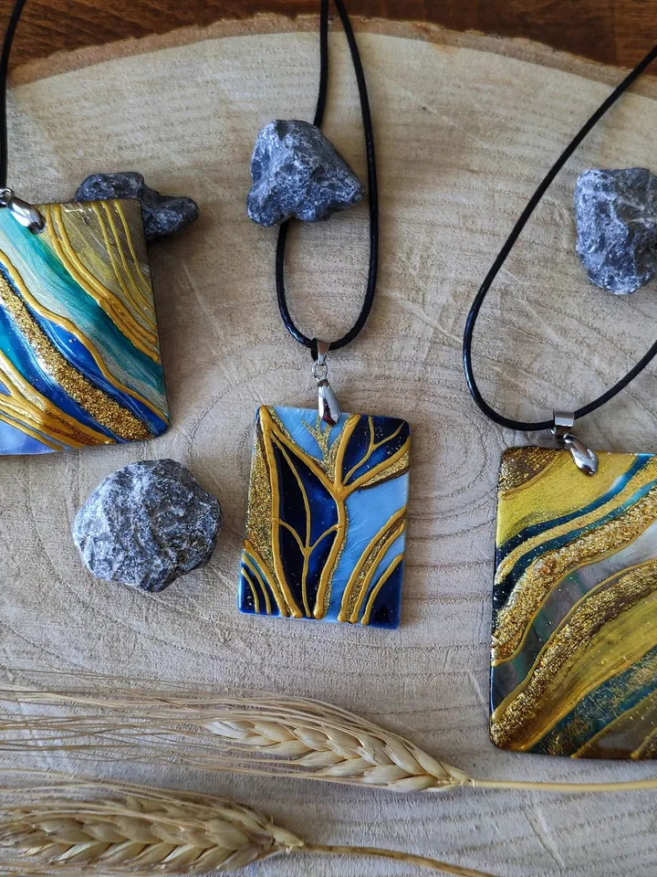 Pearl pendant necklace: Leaf on the steam abstract art painted on pendant • aesthetic trendy necklace • gift for art lover • nature beauty