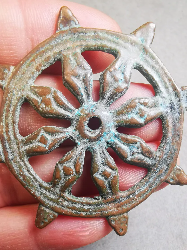 Gandhanra Vintage Tibetan Buddhist Amulet,Prayer Wheel,Lucky Wheel,Dharma Chakra,57mm