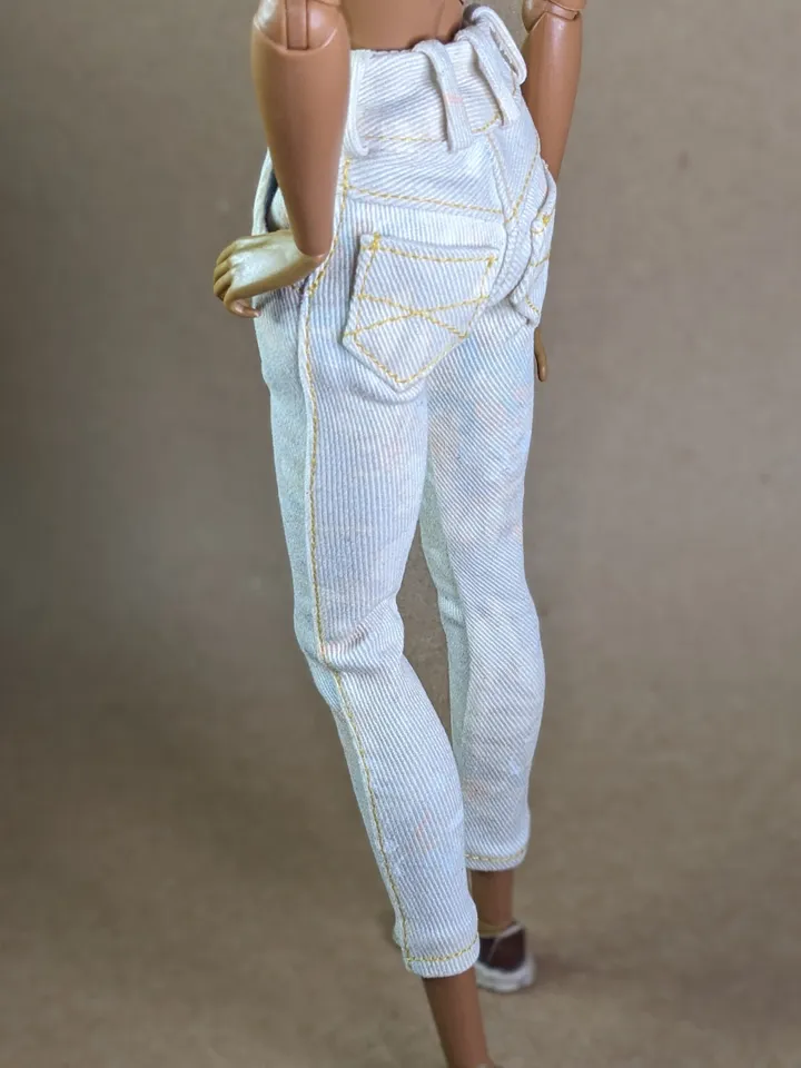 Handmade light-printed skinny jeans for 16-inch Fashion Royalty dolls (FR16)