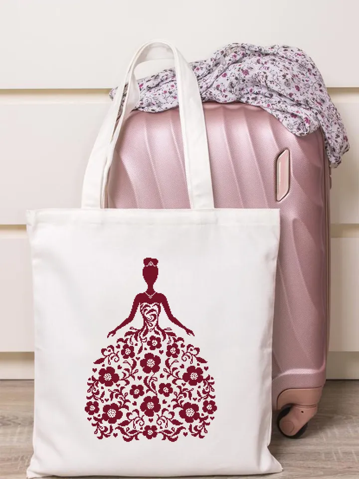Wedding Dress cross stitch pattern download PDF Silhouette bride cross stitch, Flower dress, Monochrome cross stitch mandala dress #M194