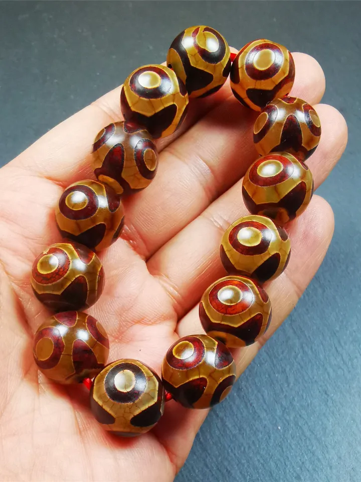 Gandhanra Handmade Tibetan 3 Eyes Dzi Bead Bracelet,Diameter 0.63", Circumference 7.5"