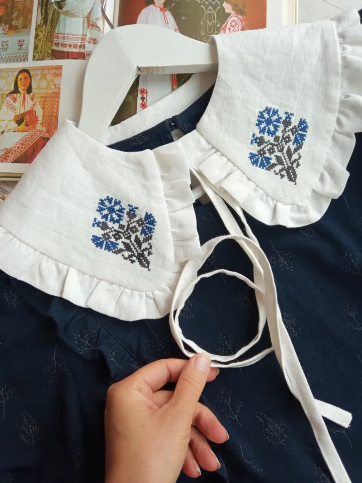 Linen Hand Embroidery Removable Collar, Detachable Frill collar, Layering Collar