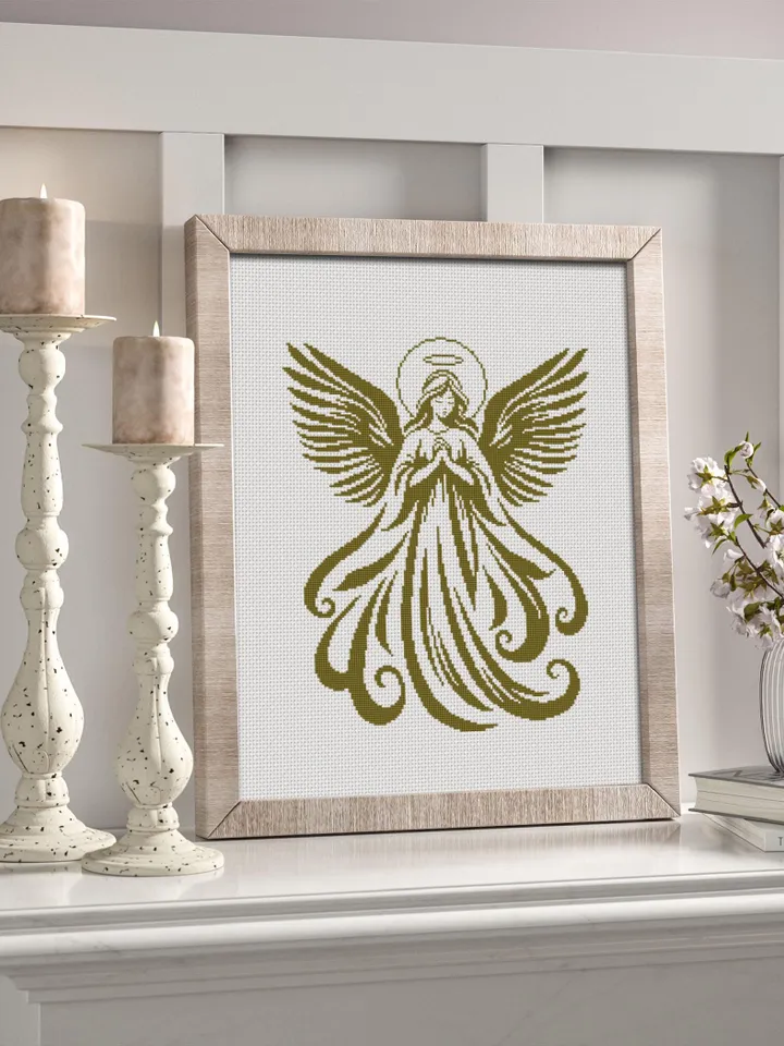 Guardian angel cross stitch pattern PDF download Angel silhouette cross stitch chart for beginner, Angel ornament pattern digital PDF #O16