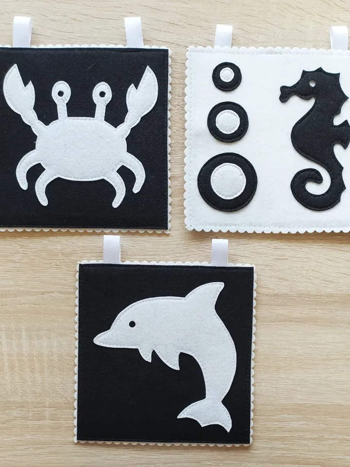 Infant Stimulation Contrasting Pattern, High Contrast quiet book pattern, Black and white felt cards for baby, Montessori newborn pdf