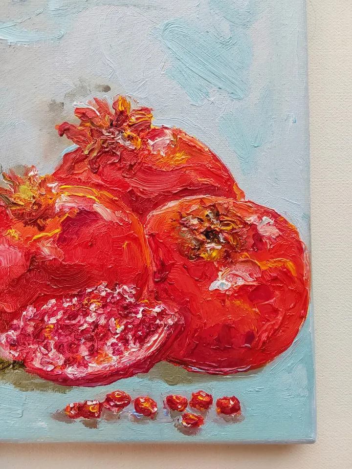 "Still life. Pomegranate" oil painting on canvas 20x20 cm (8x8 inches)