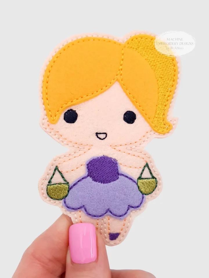 ITH Libra Zodiac Finger Puppet & Bag Embroidery Design, Scales Star Sign Toy, 4x4 Hoop Christmas Ornament File