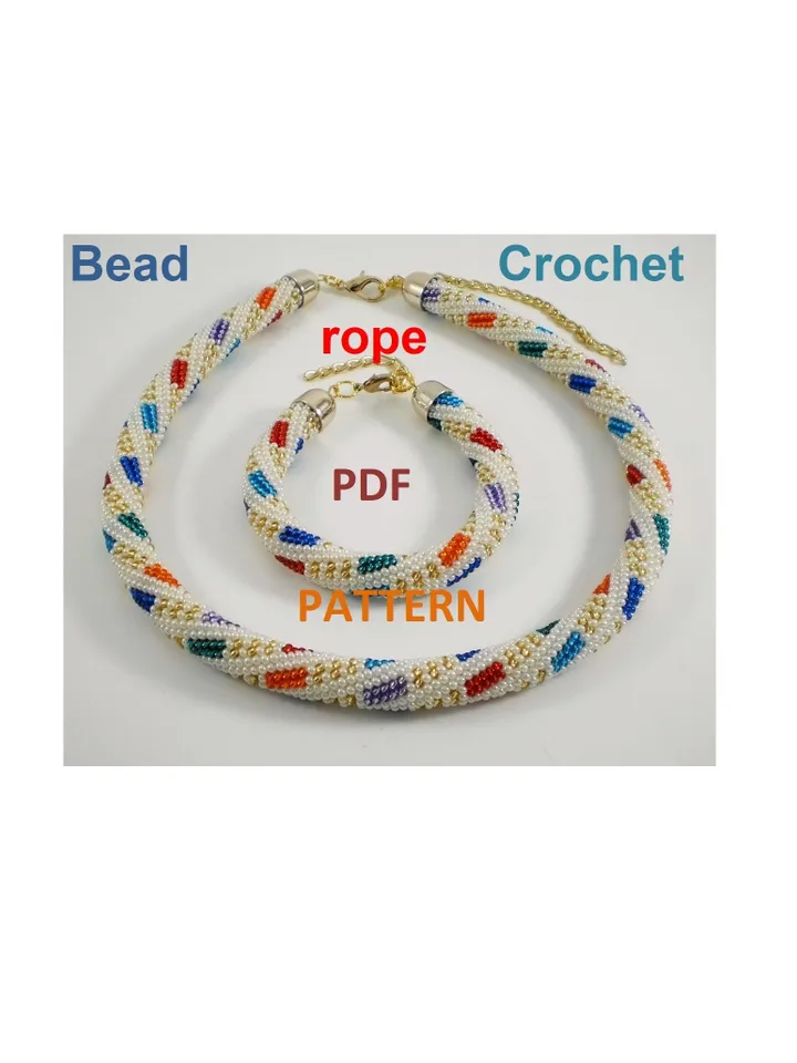 Bead Crochet Necklace Bracelet pattern,Rope bead crochet,pattern seed beads, DIY, bead jewelery, Instant Download, PDF fail