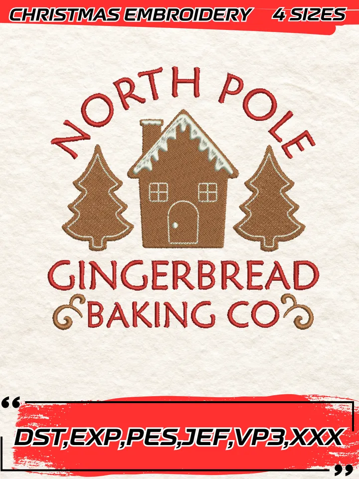 North Pole Gingerbread Baking Co Embroidery Design,Christmas Embroidery Design,4 Sizes, Digital Download