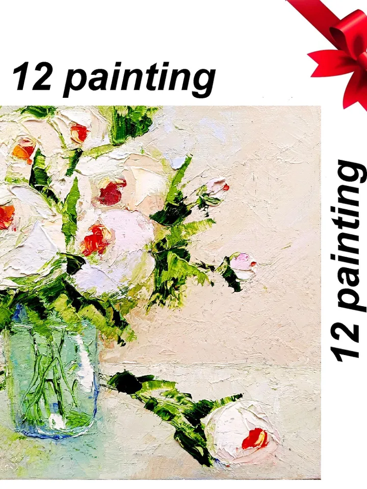 Peonies Oil Painting Flowers Art Impasto Floral Original Artwork Still Life 12x12 Wall Art Gifts by ArtProkopaloSv