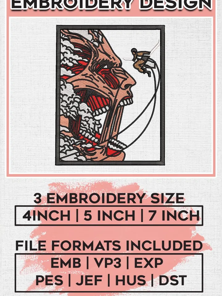 Eren Yeager Embroidery Design, Anime Character Embroidery Files, Machine Embroidery, Digital Download EMB_ANIME_249